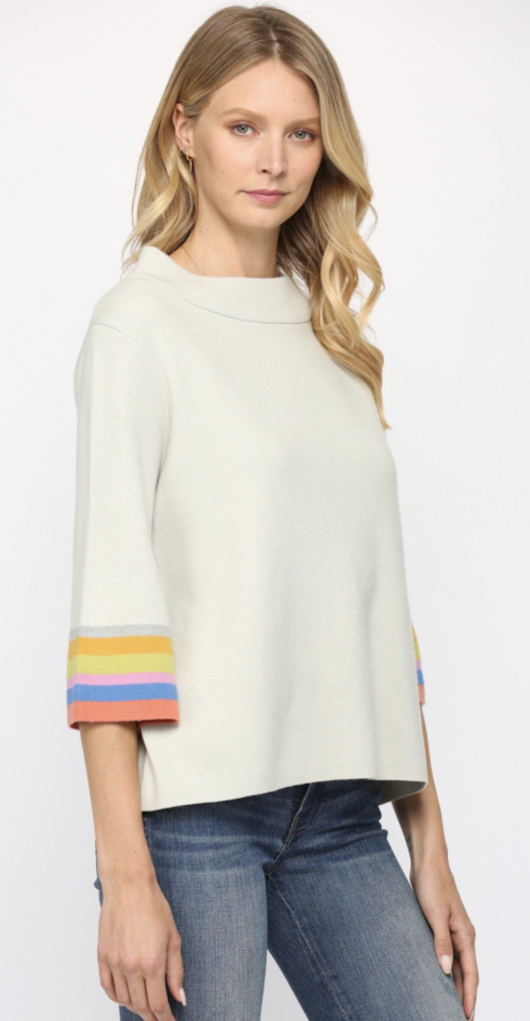 MOCK NECK BELL SLV W/STRIPES