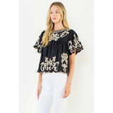 Short Sleeve Embroidery Detail Top