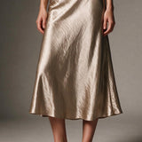 Beige Satin Bias Cut Midi Skirt