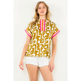 SSLV PRINT TOP W/CONTRASTING DETAIL (Additional Colors)
