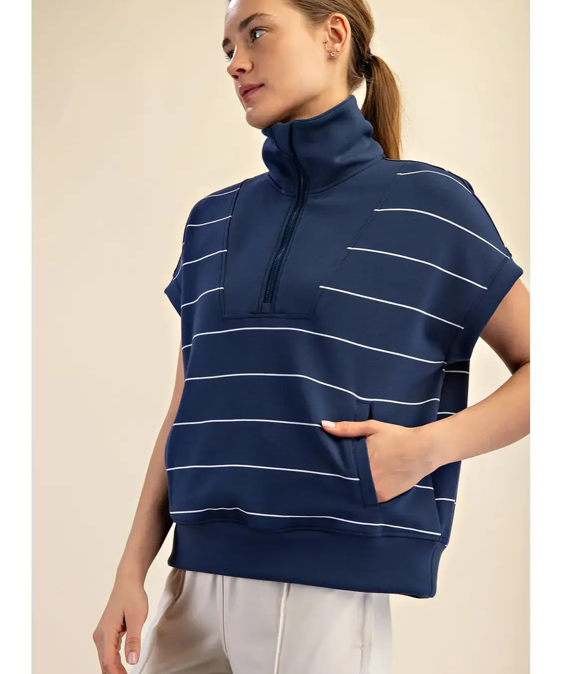 STRIPE QUARTER ZIP PULLOVER