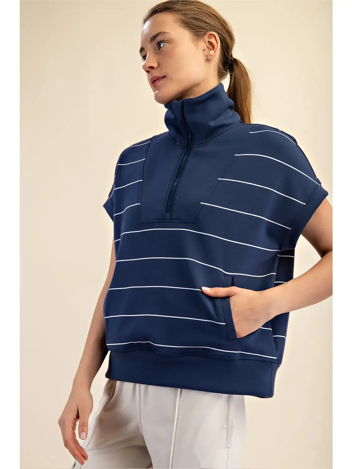 STRIPE QUARTER ZIP PULLOVER