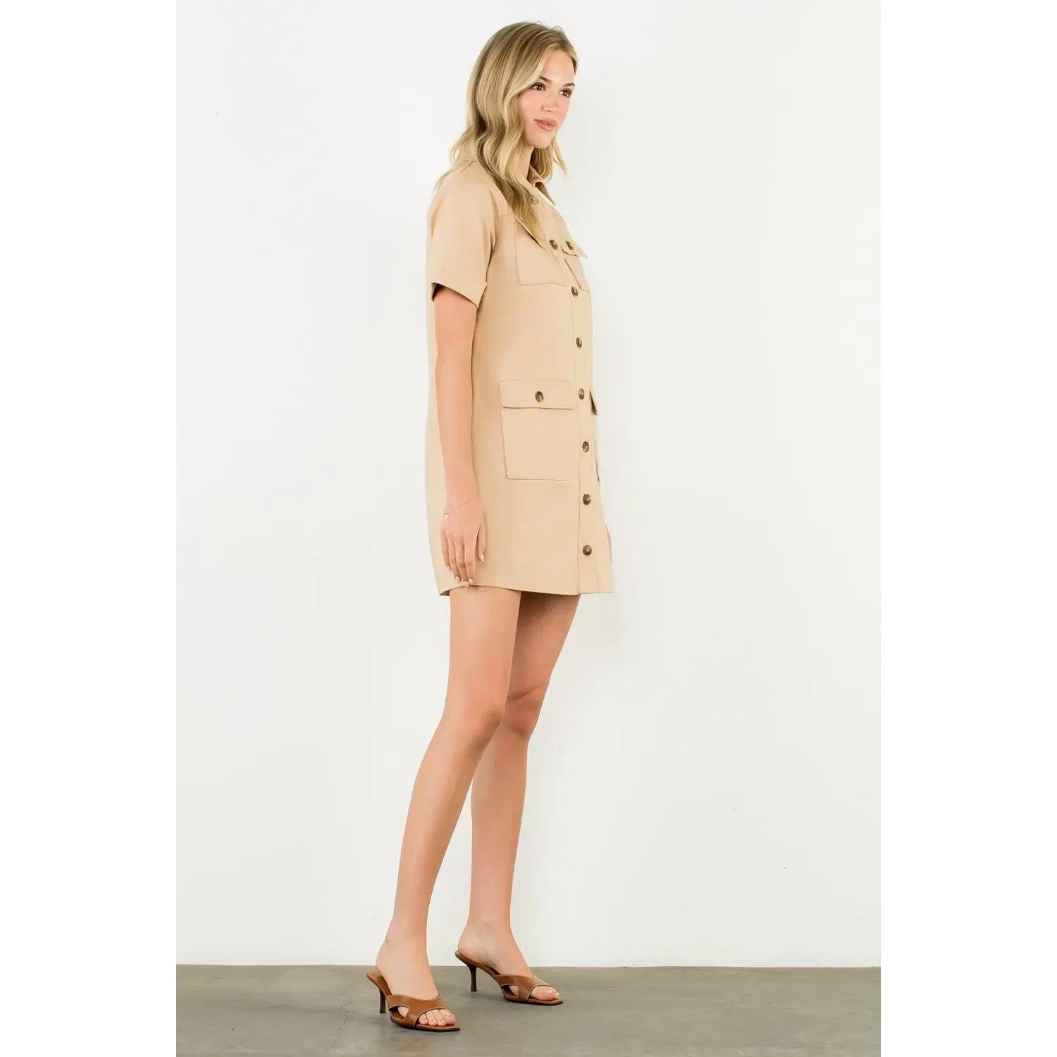 UTILITY POCKET BUTTON FRONT MINI DRESS