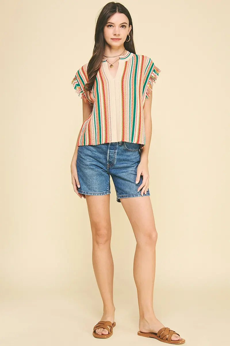 COLOR BLOCK CROCHET TOP