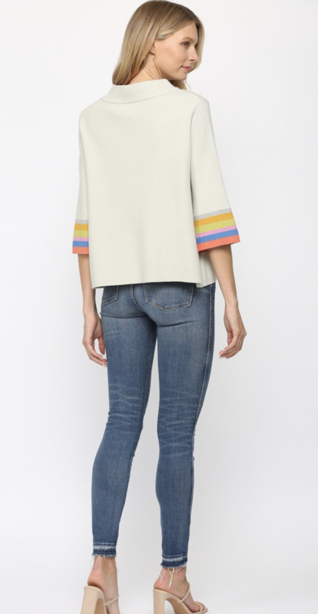 MOCK NECK BELL SLV W/STRIPES