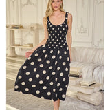 EMERSON DOT RUCHED MIDI DRESS