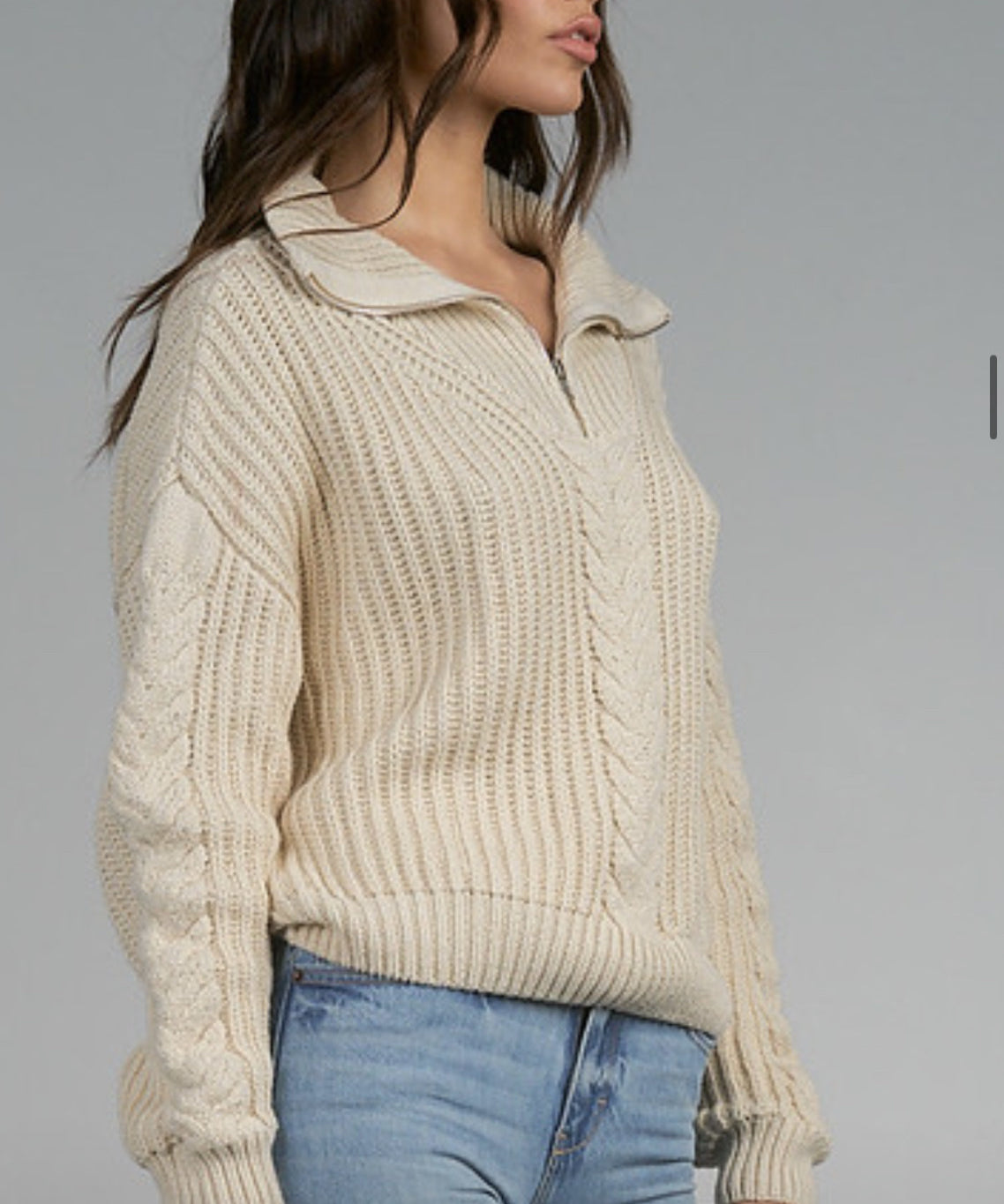 HALF ZIP CABLE DETAIL SWEATER