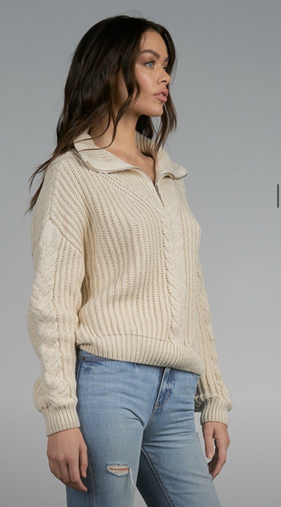 HALF ZIP CABLE DETAIL SWEATER