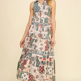 SLEEVELESS PRINT TIERED MAXI DRESS