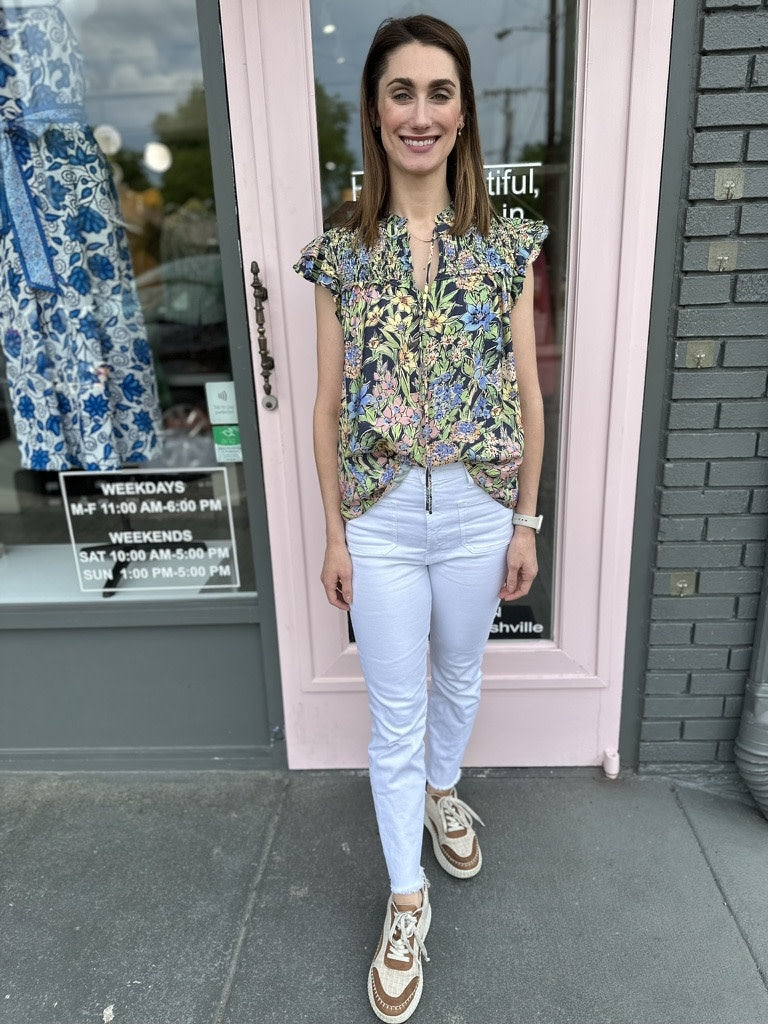 FLUTTER SLV BLOUSE WITH SMOCKING DETAIL