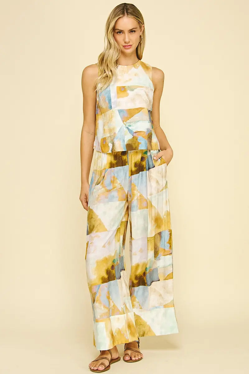 WATERCOLOR PRINT SLEEVELESS TOP