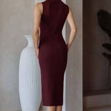 Sleeveless Midi Dress With Gold Twist Lock Buttons