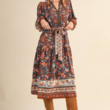 FLORAL PRINT BELTED MIDI