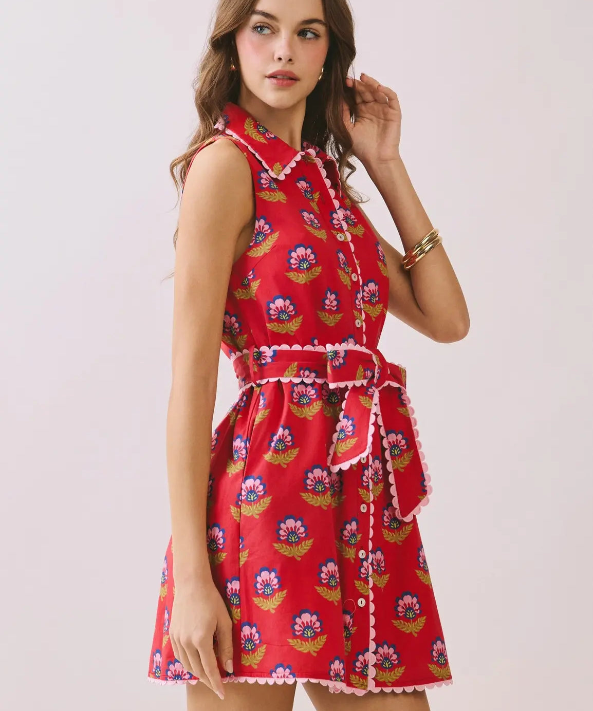 FLORAL PRINT SCALLOP TRIM DRESS