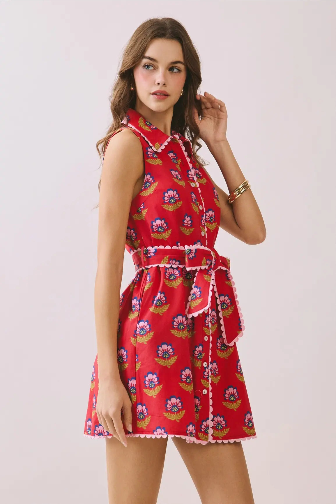 FLORAL PRINT SCALLOP TRIM DRESS
