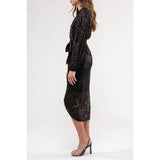 SEQUIN SURPLICE MIDI DRESS