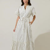 ALIYA STRIPED BUTTON UP MIDI DRESS