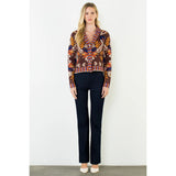 Floral V-Neck Cardigan w/ Gold Buttons