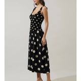 EMERSON DOT RUCHED MIDI DRESS