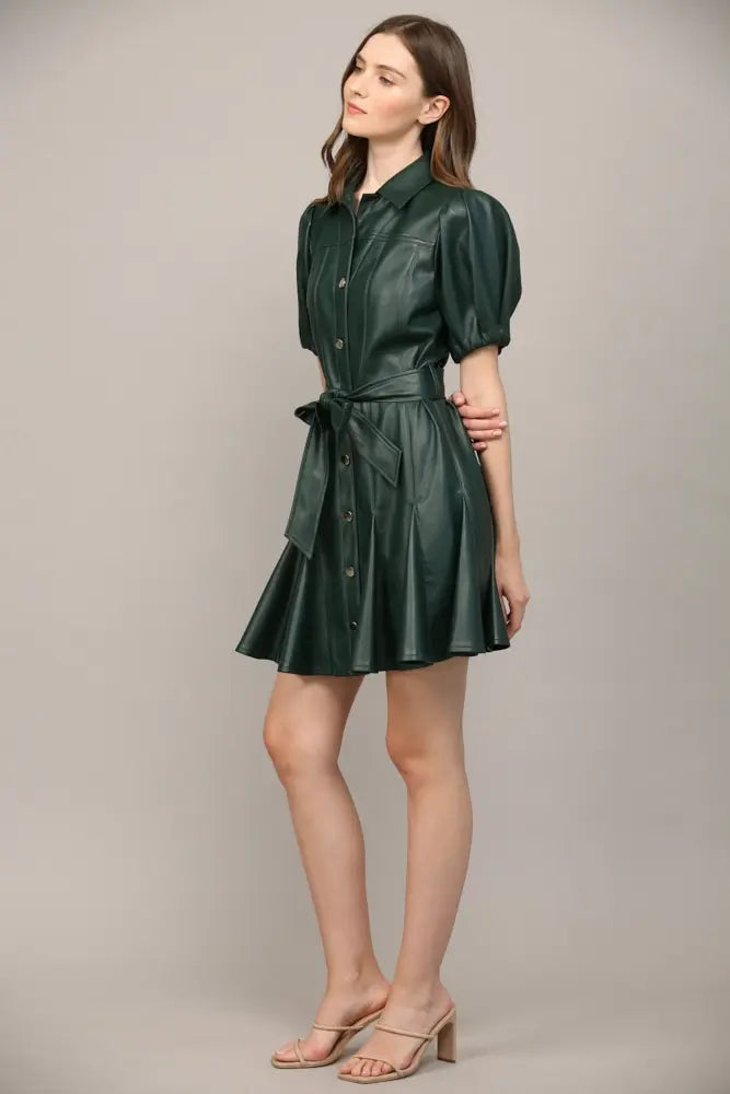 SSLV FAUX LEATHER DRESS