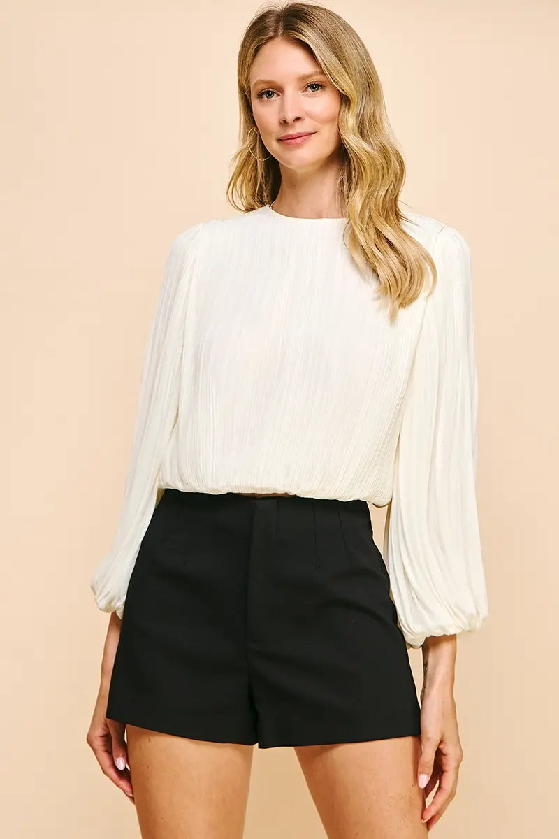 ACCORDIAN PLEATED LSLV TOP W/ELASTIC WAIST