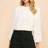 ACCORDIAN PLEATED LSLV TOP W/ELASTIC WAIST