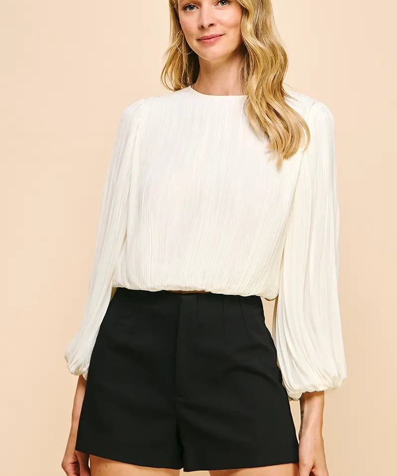 ACCORDIAN PLEATED LSLV TOP W/ELASTIC WAIST