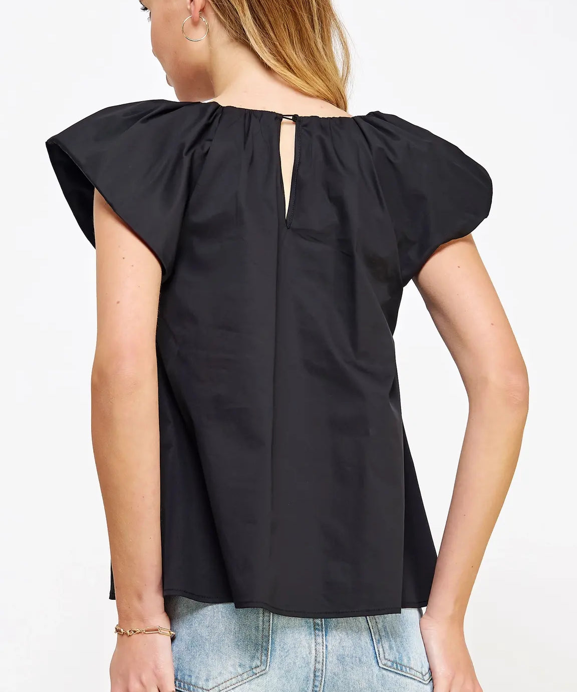 VNECK PUFF SLEEVE POPLIN TOP