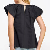 VNECK PUFF SLEEVE POPLIN TOP