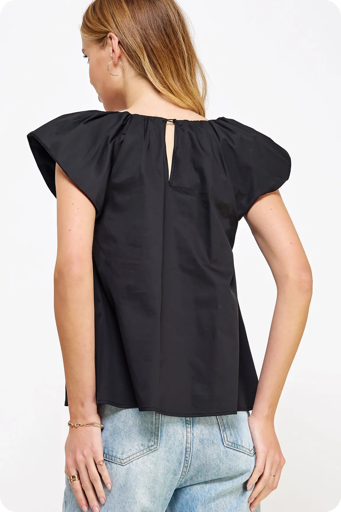 VNECK PUFF SLEEVE POPLIN TOP