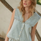 SAILOR COLLAR DENIM TOP