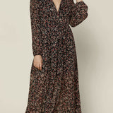 FLORAL V NECK PRINT MIDI DRESS
