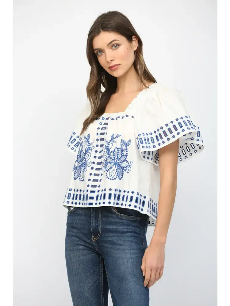 TEDDY RUFFLED SSLV FLORAL TOP