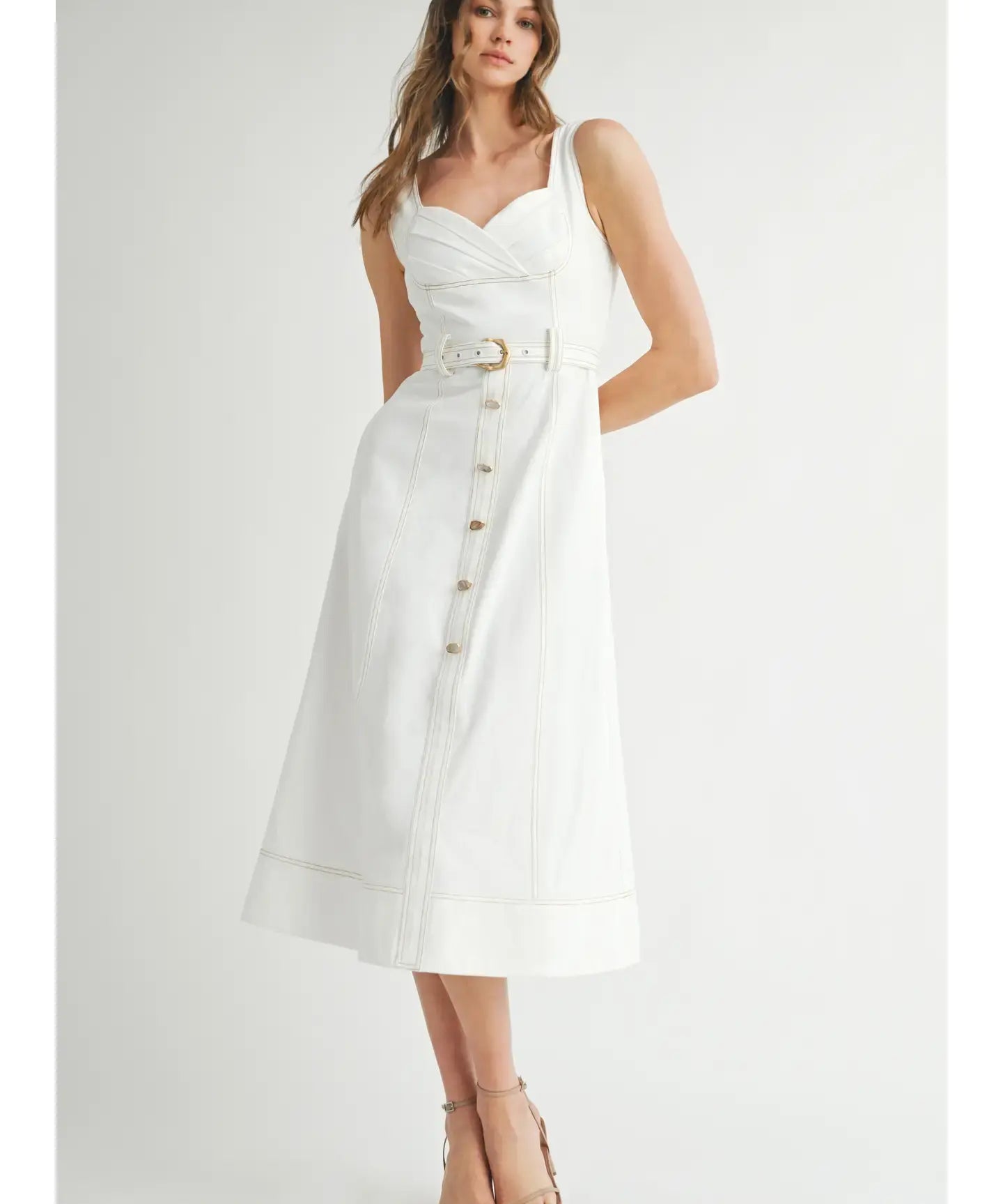 SWEETHEART BUTTON MIDI DRESS
