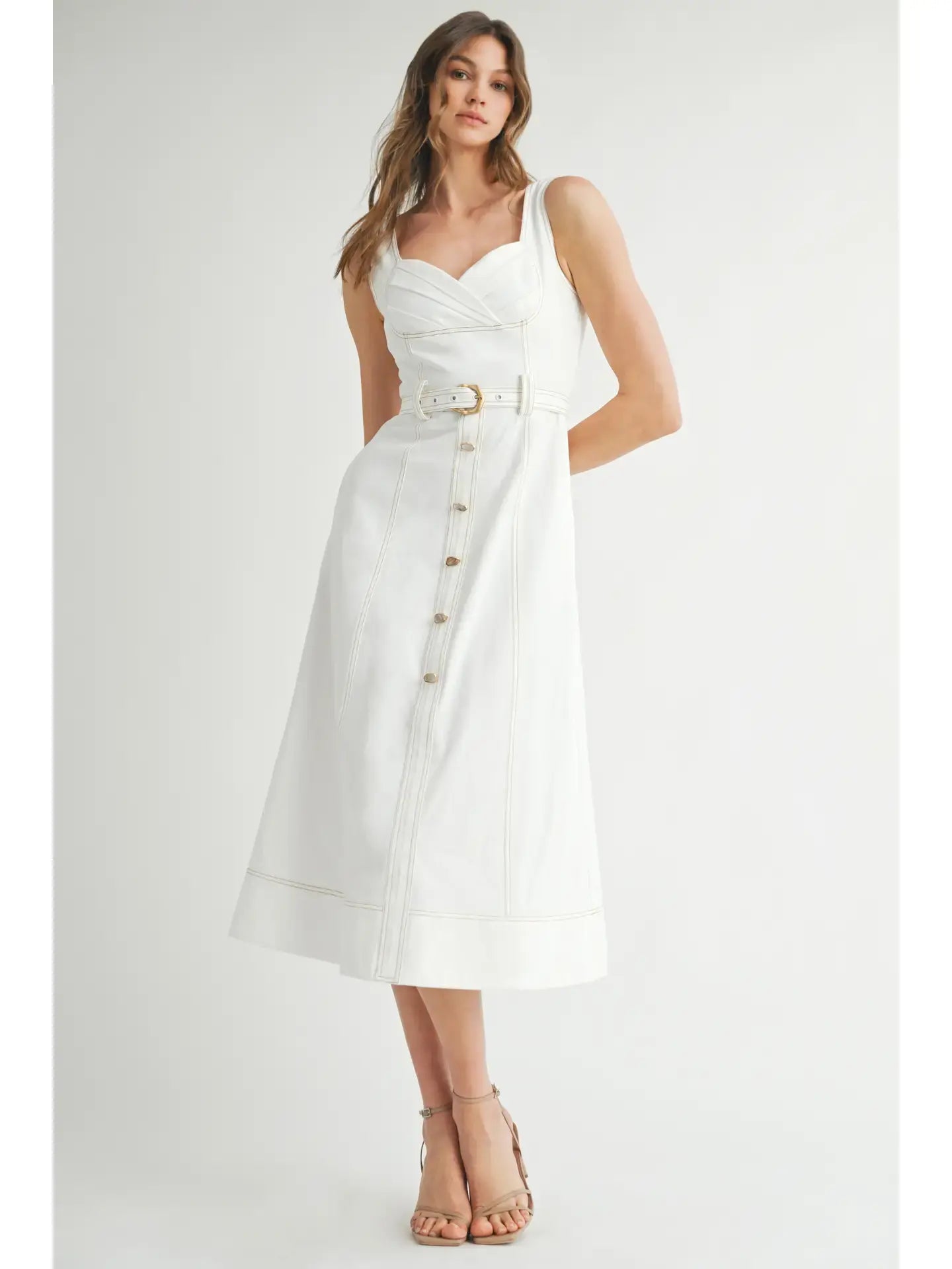 SWEETHEART BUTTON MIDI DRESS