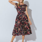 FLUTTER SLV FLORAL MIDI DRESS