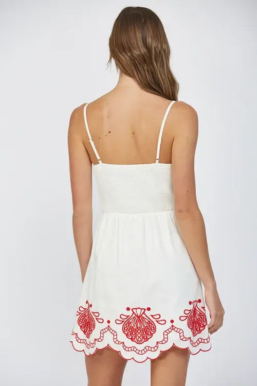EMBROIDERED FLOWER MOTIF MINI DRESS