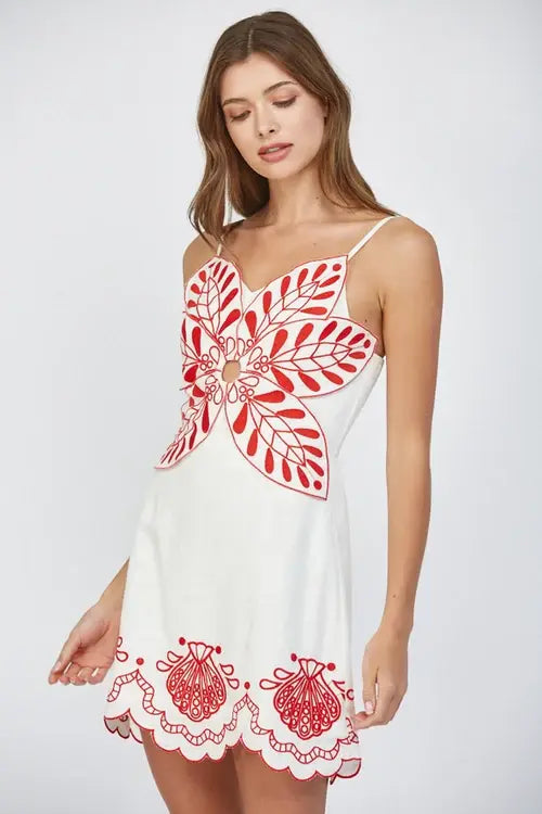 EMBROIDERED FLOWER MOTIF MINI DRESS
