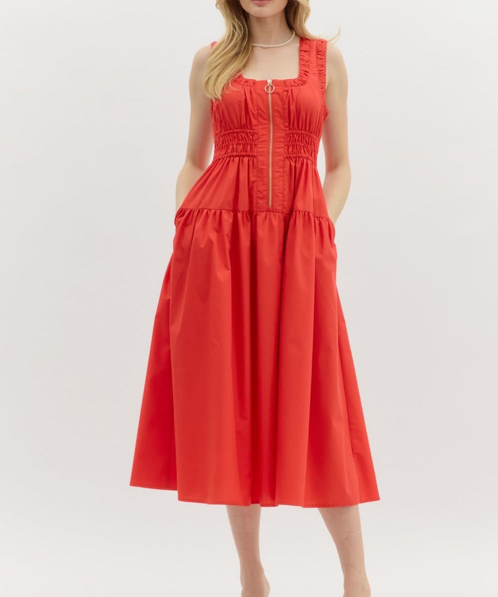 ZIPPER FRONT MIDI DRESS
