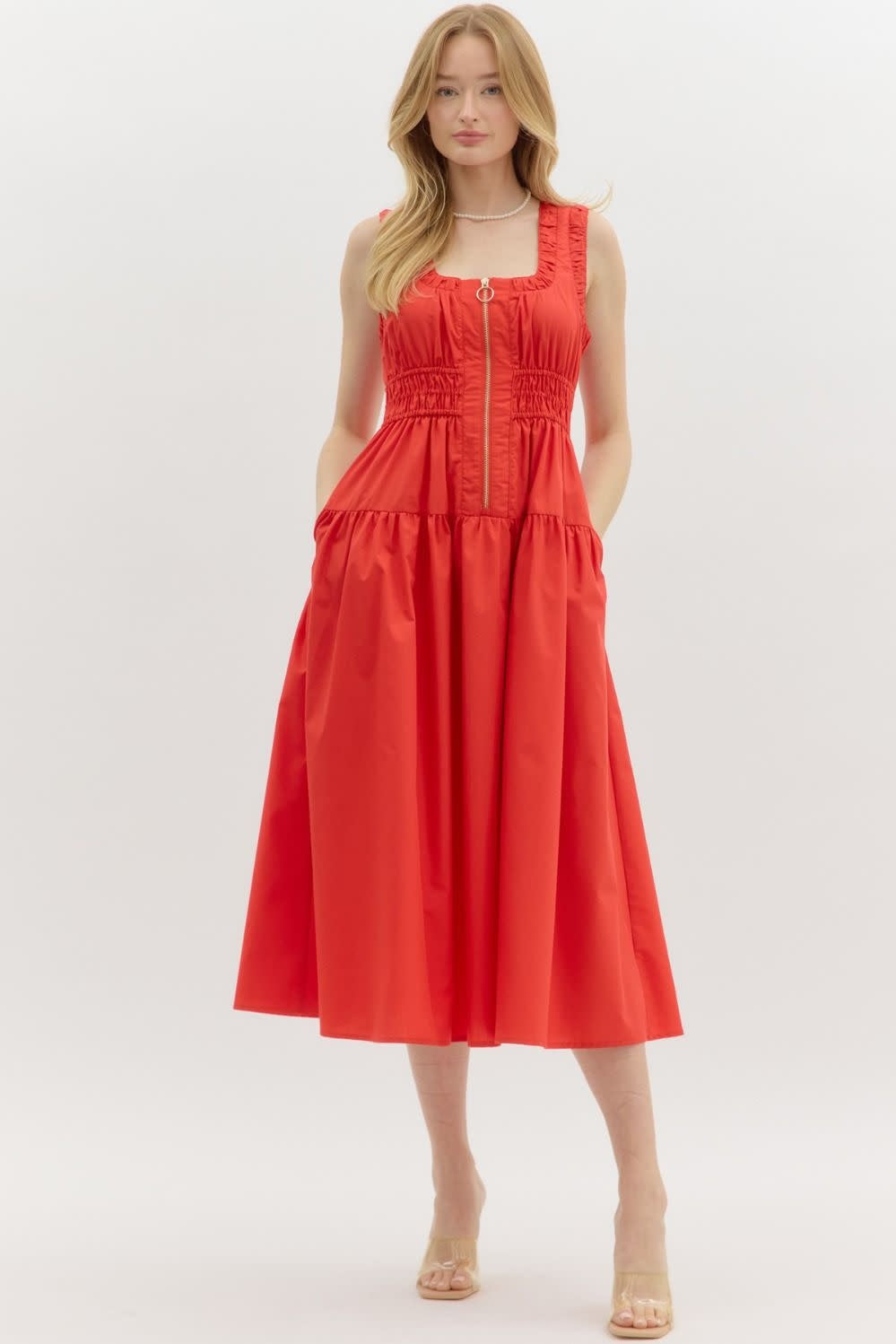 ZIPPER FRONT MIDI DRESS