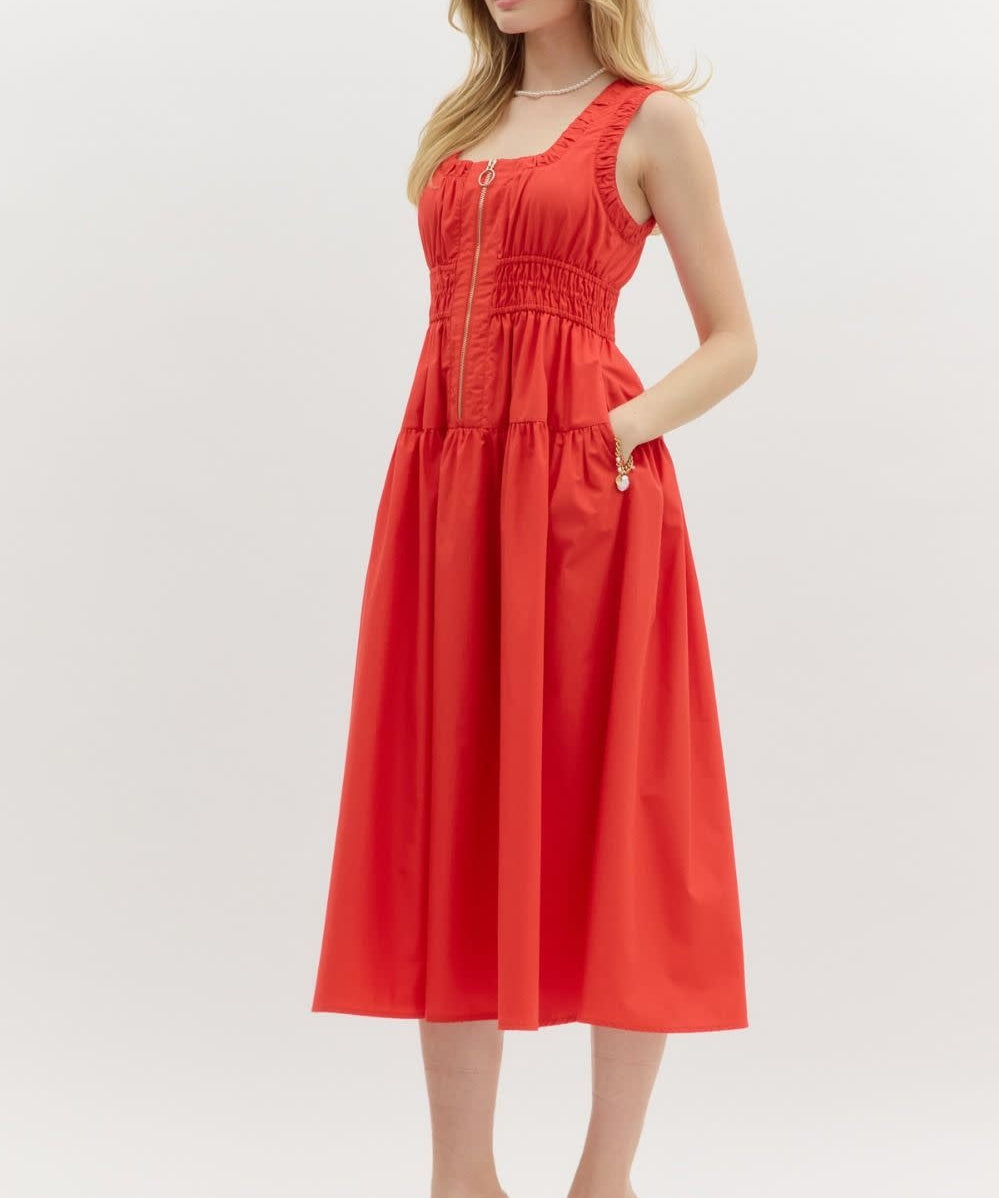 ZIPPER FRONT MIDI DRESS