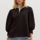 KNIT TOP WITH RUFFLE STRIPED COLLAR