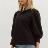 KNIT TOP WITH RUFFLE STRIPED COLLAR