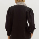 KNIT TOP WITH RUFFLE STRIPED COLLAR