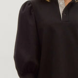 KNIT TOP WITH RUFFLE STRIPED COLLAR