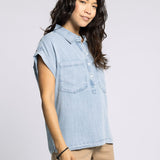 SABRINA DENIM SSLV BLOUSE
