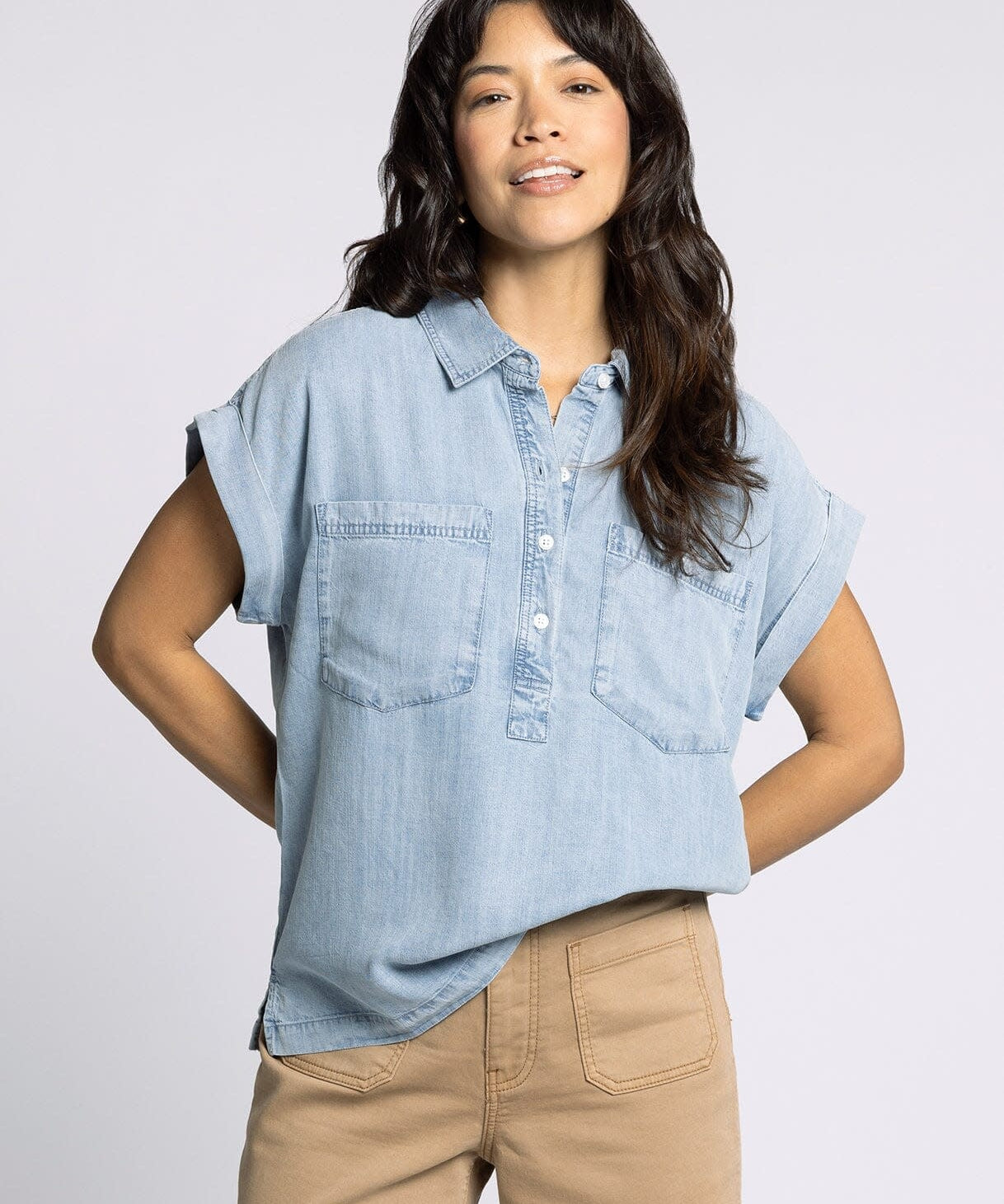 SABRINA DENIM SSLV BLOUSE