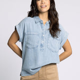 SABRINA DENIM SSLV BLOUSE