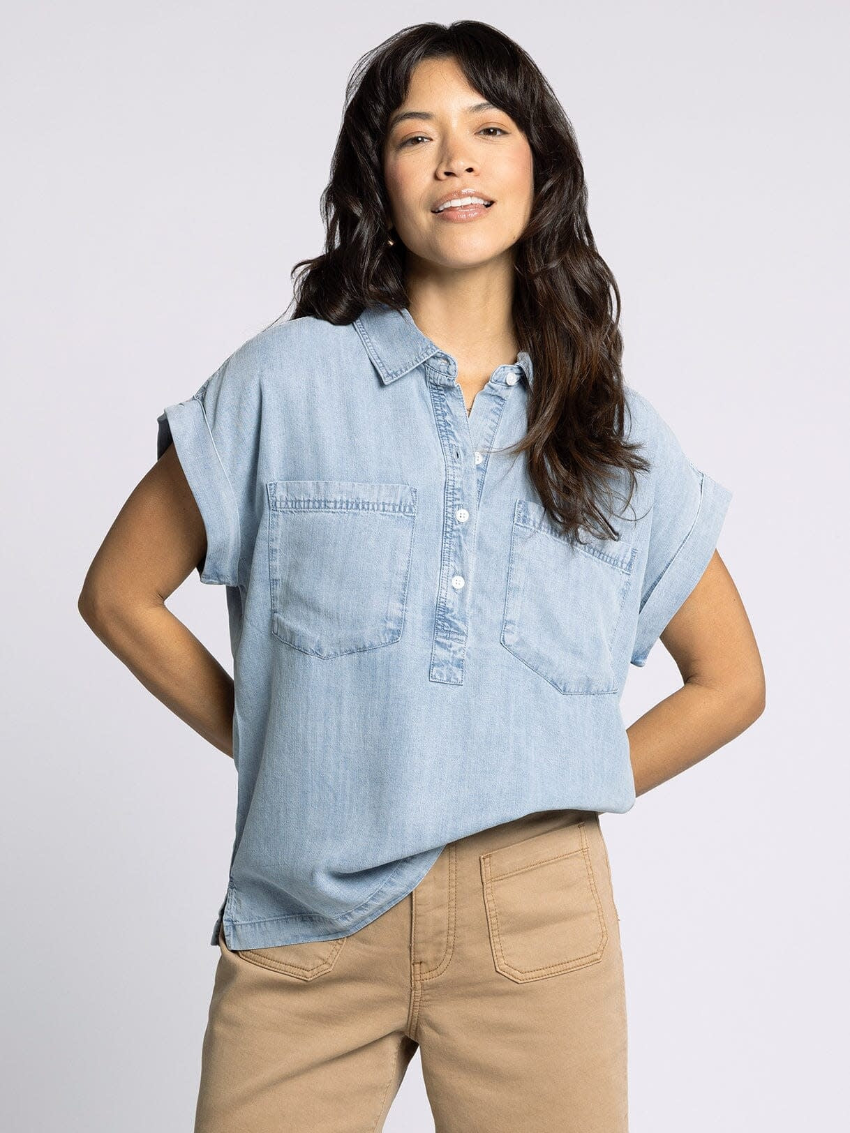 SABRINA DENIM SSLV BLOUSE