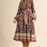 FLORAL PRINT BELTED MIDI